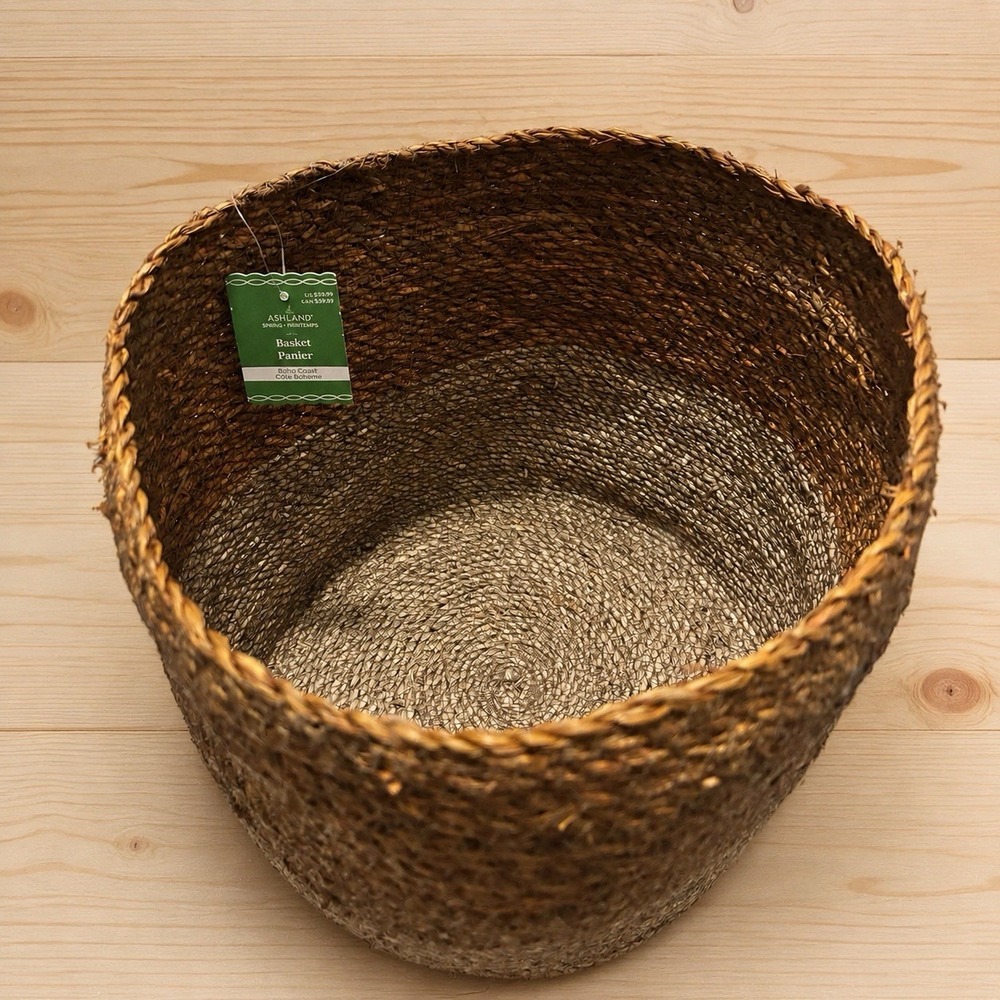 Ashland Spring Toho Coast Round Woven Basket Natural Brown 12" Boho NWT[A5]